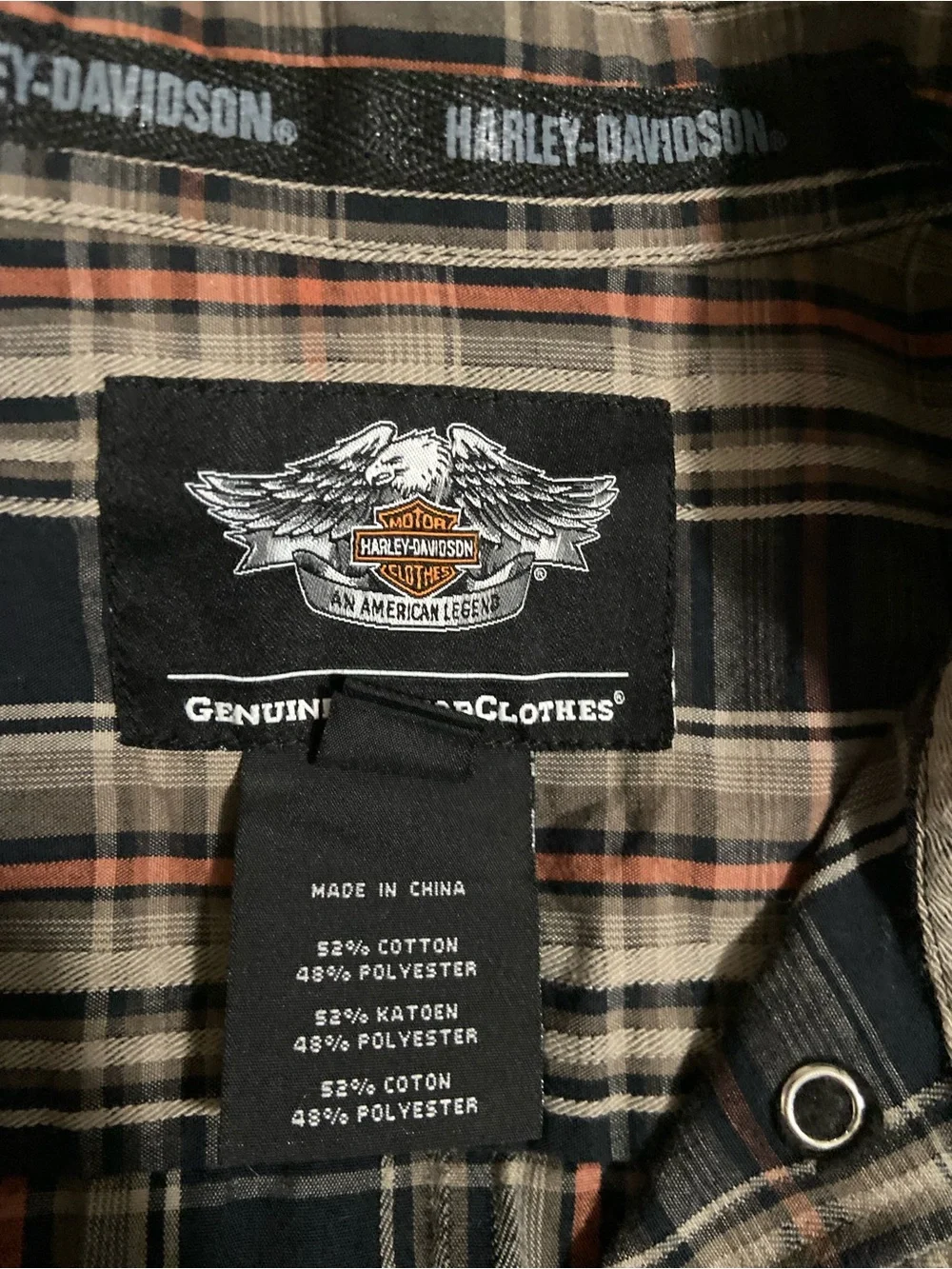 Harley-Davidson Navy, Cream, Rust Plaid Button-Up Shirt